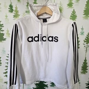 Adidas White Pullover Hoodie with Black Stripes
